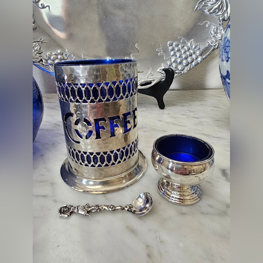 Vintage Silver Coffee Canister with Cup & Spoon